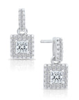 CZ Square Princess Dangle Stud Earrings in Sterling Silver