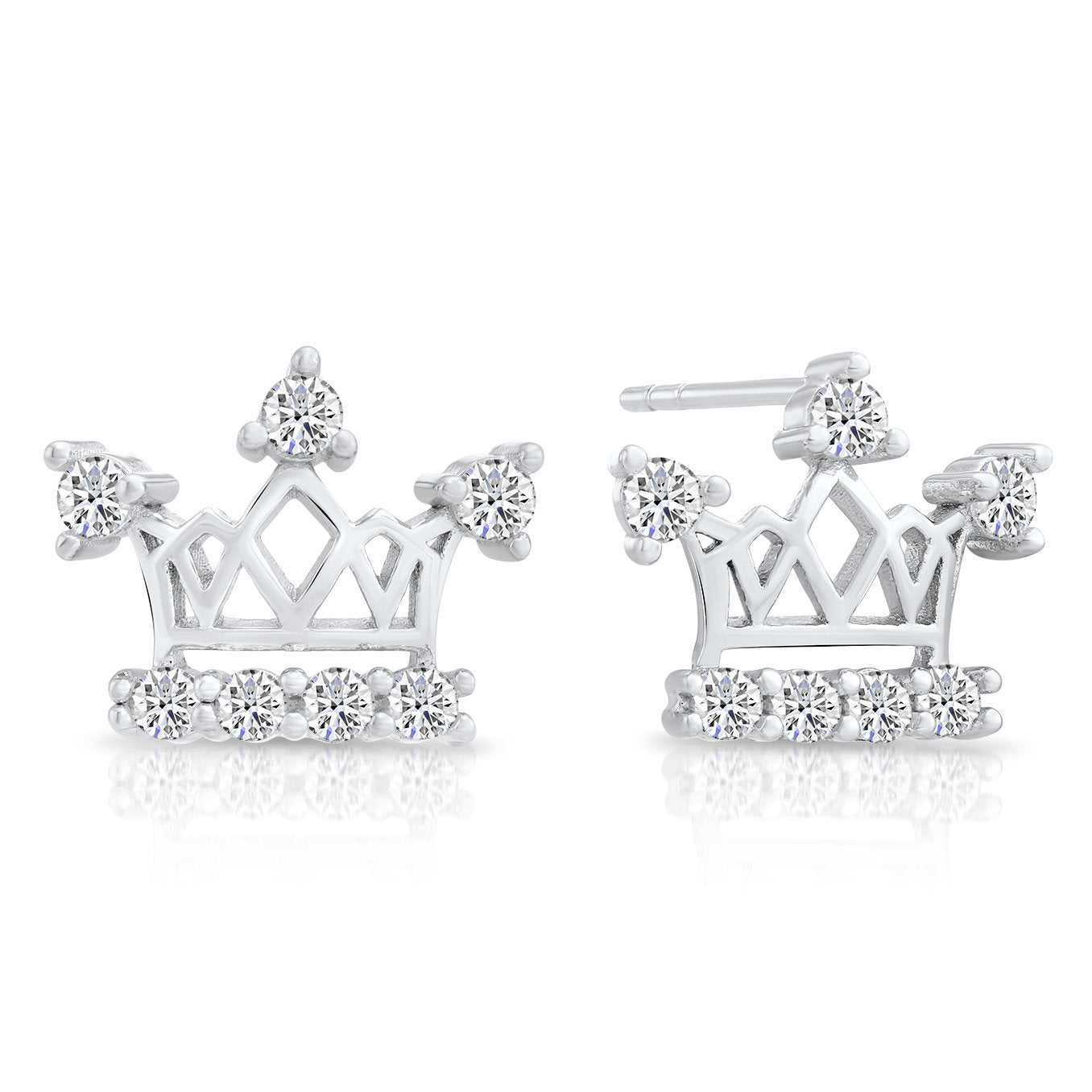 Sterling Silver Royal Queen Crown Stud Earrings