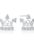 CZ Royal Queen Crown Stud Earrings in Sterling Silver
