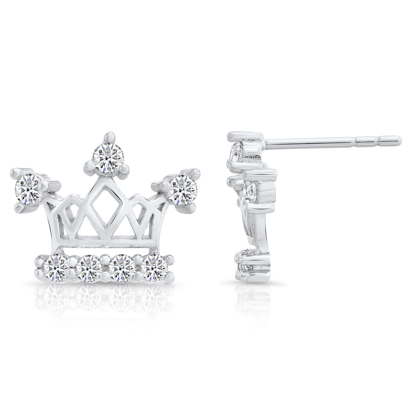 Sterling Silver Royal Queen Crown Stud Earrings