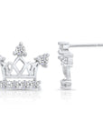CZ Royal Queen Crown Stud Earrings in Sterling Silver