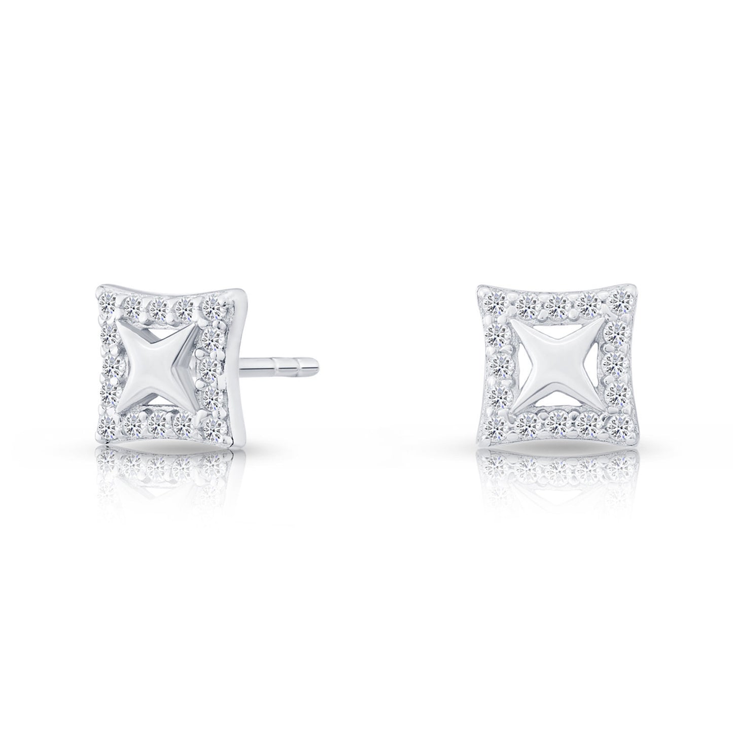 Sterling Silver Square Halo Stud Earrings