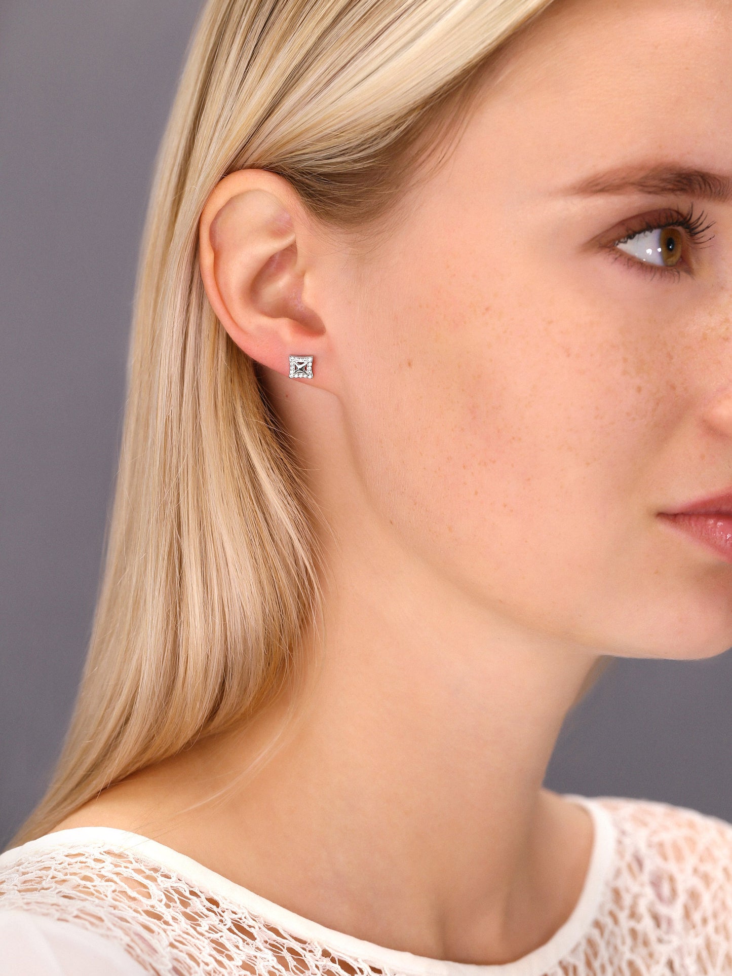 Sterling Silver Square Halo Stud Earrings