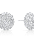 CZ Large Flower Round Stud Earrings in Sterling Silver