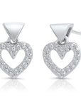 CZ Dangle Heart Stud Earrings in Sterling Silver