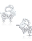 CZ Goat Stud Earrings, GOAT in Sterling Silver