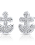 CZ Small Anchor Stud Earrings, 1659 in Sterling Silver