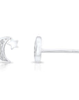 CZ Tiny Moon with Star Stud Earrings in Sterling Silver
