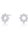 CZ Halo Star Flower Stud Earrings in Sterling Silver
