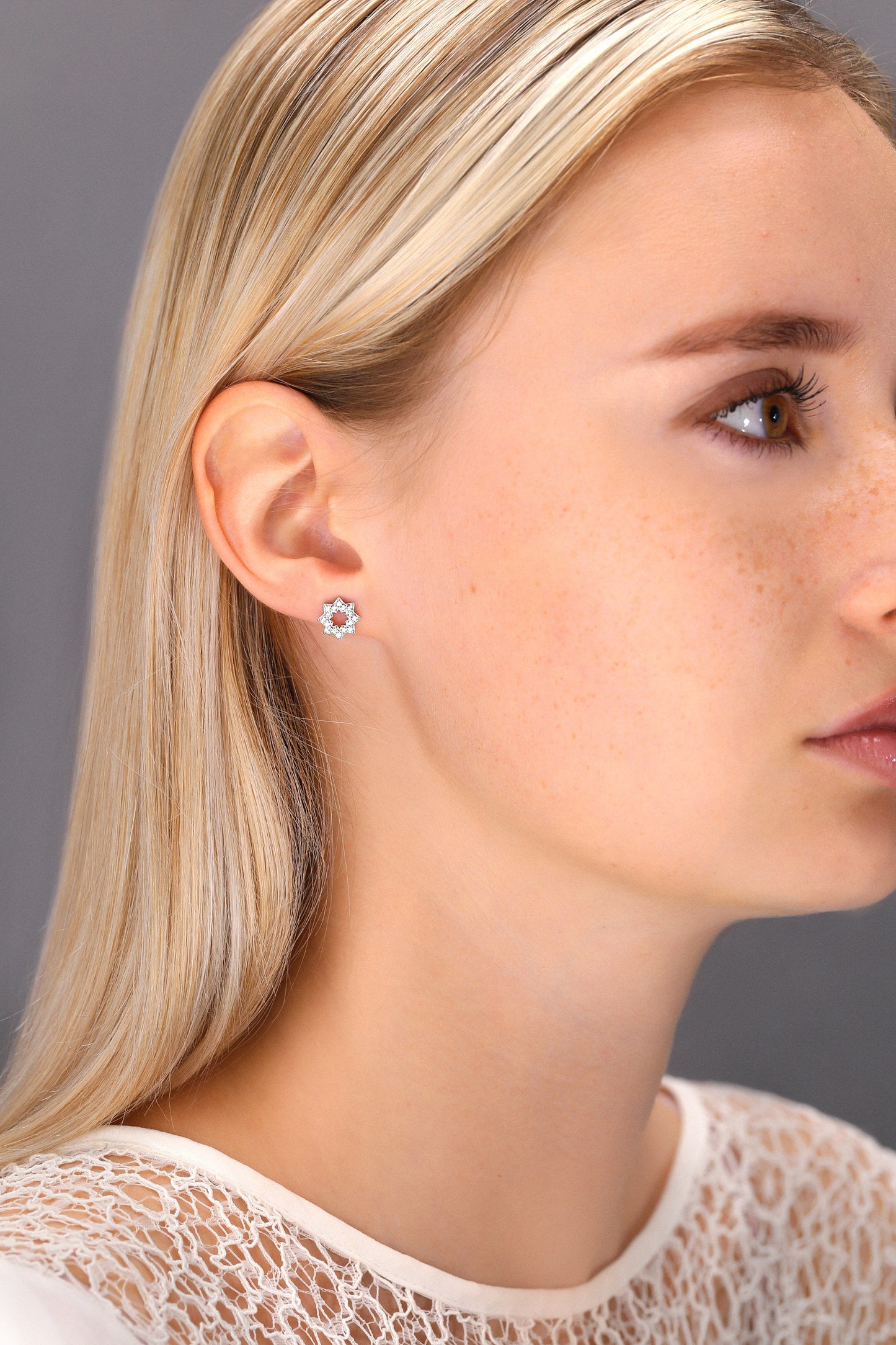 Sterling Silver Halo Star Flower Stud Earrings