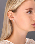 CZ Halo Star Flower Stud Earrings in Sterling Silver