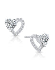 CZ Double Heart Stud Earrings in Sterling Silver