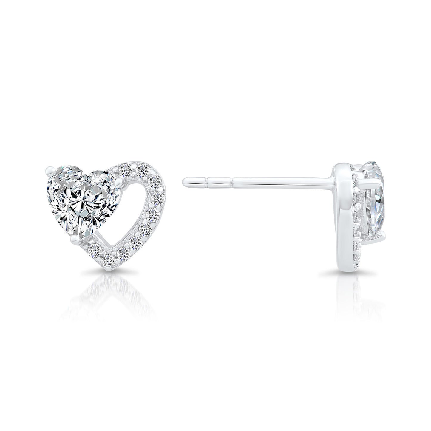 Sterling Silver Double Heart Stud Earrings
