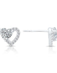 CZ Double Heart Stud Earrings in Sterling Silver