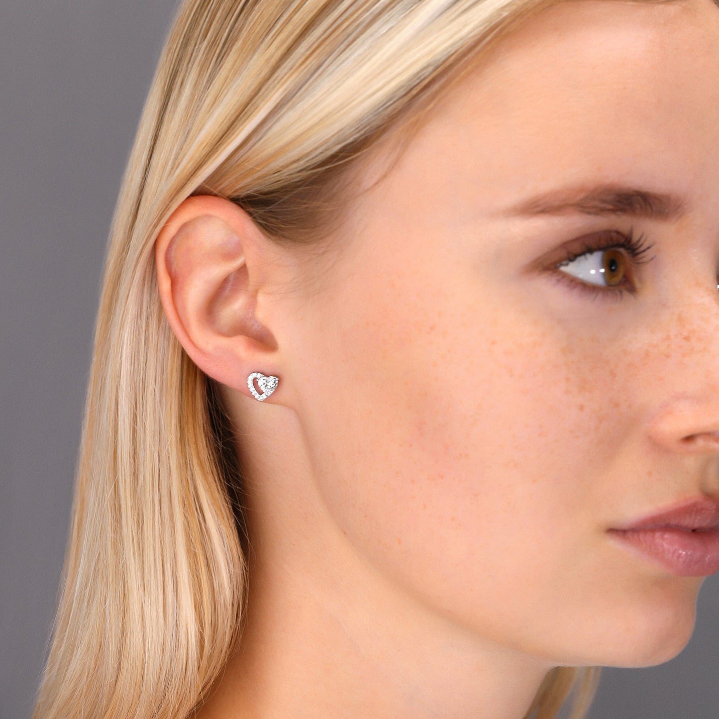 Sterling Silver Double Heart Stud Earrings