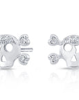 CZ Skull and Bones Stud Earrings in Sterling Silver