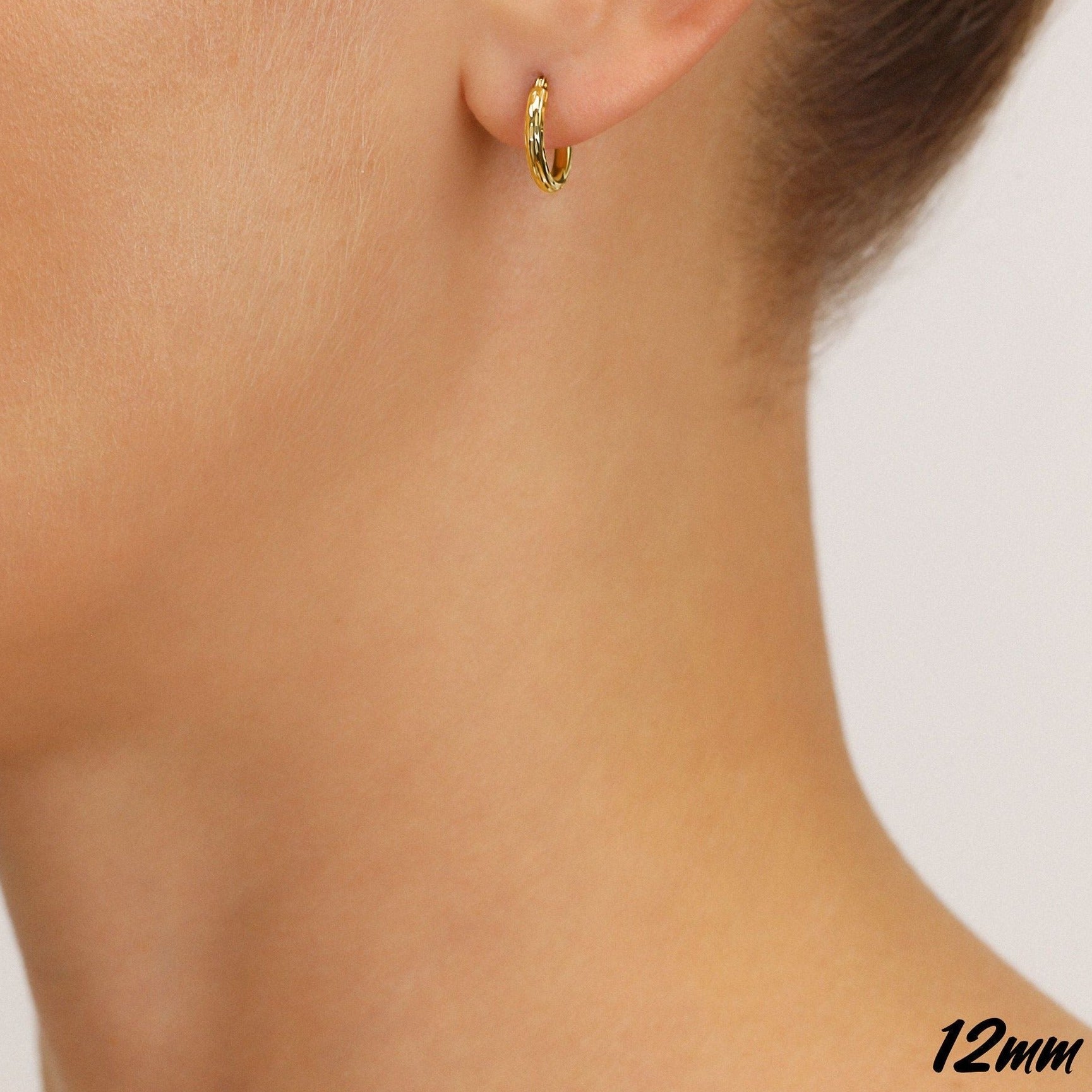 14k Yellow Gold All Around Diamond-Cut Hoop Earrings
