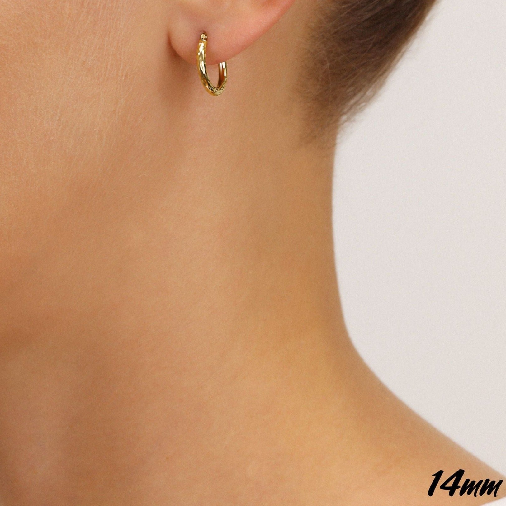 14k Yellow Gold All Around Diamond-Cut Hoop Earrings