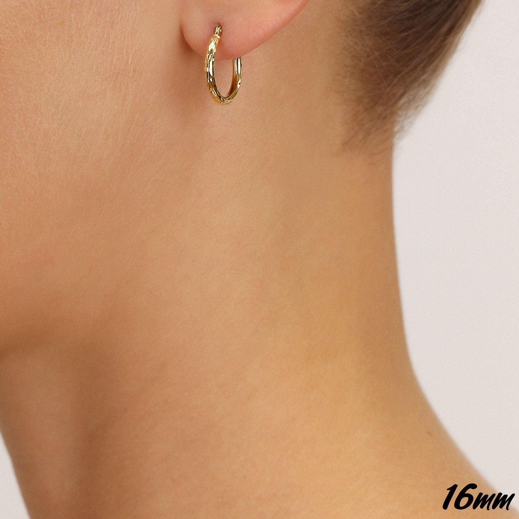 14k Yellow Gold All Around Diamond-Cut Hoop Earrings