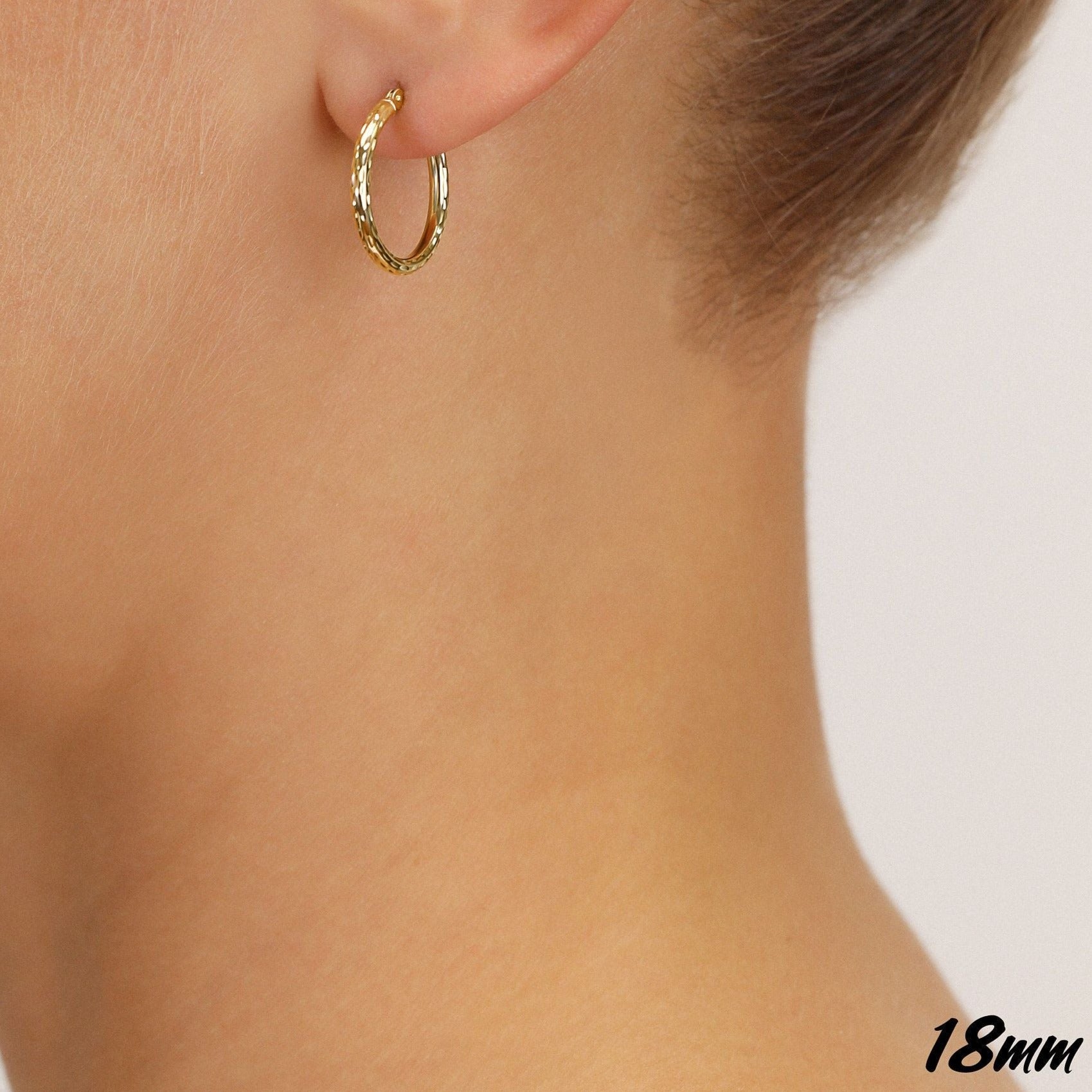 14k Yellow Gold All Around Diamond-Cut Hoop Earrings