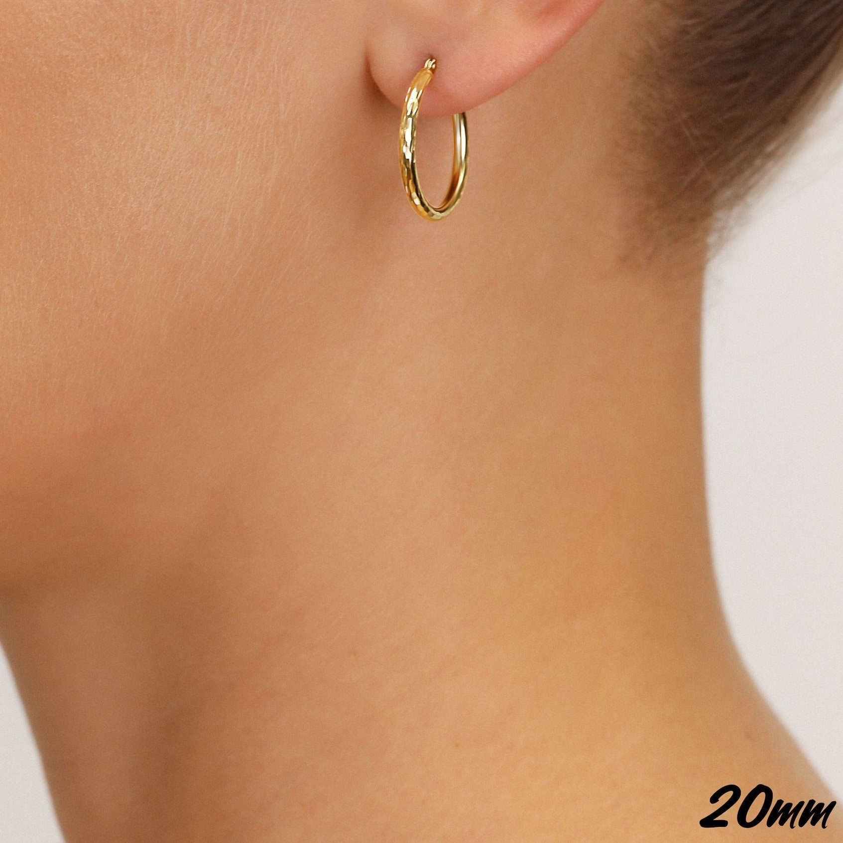 14k Yellow Gold All Around Diamond-Cut Hoop Earrings