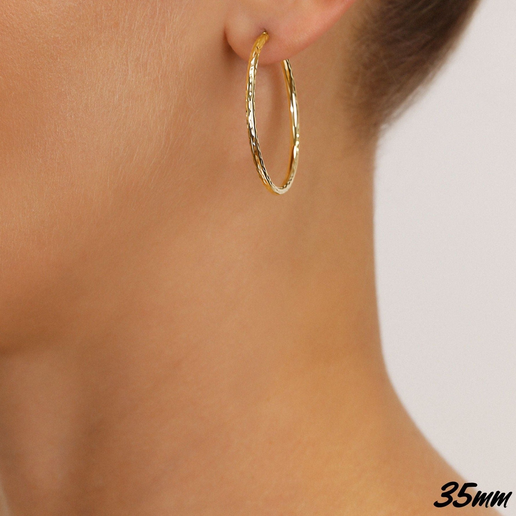 14k Yellow Gold All Around Diamond-Cut Hoop Earrings