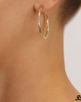 14k Yellow Gold All Around Diamond-Cut Hoop Earrings