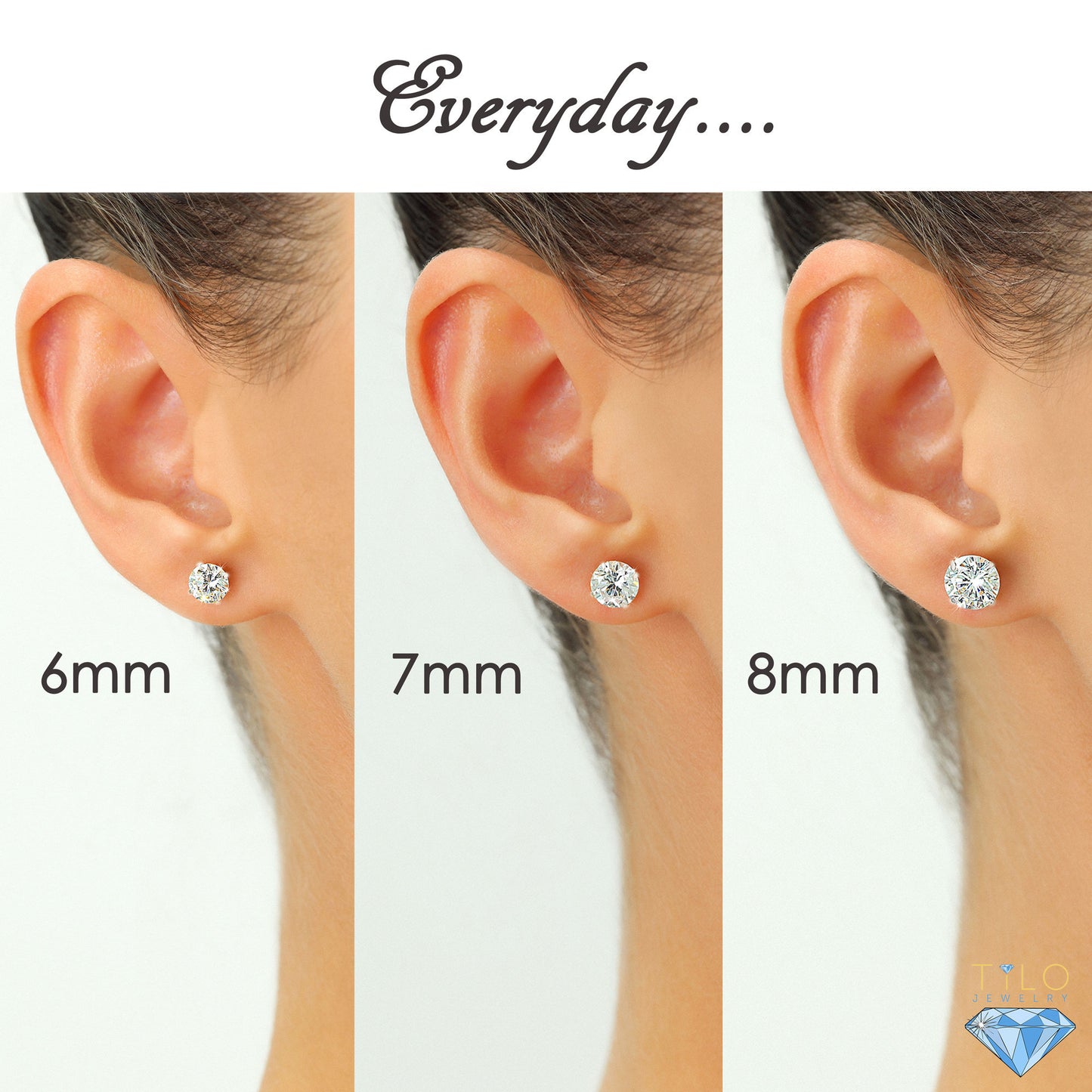 14k White Gold Classic Solitaire Stud Earrings with Pushbacks