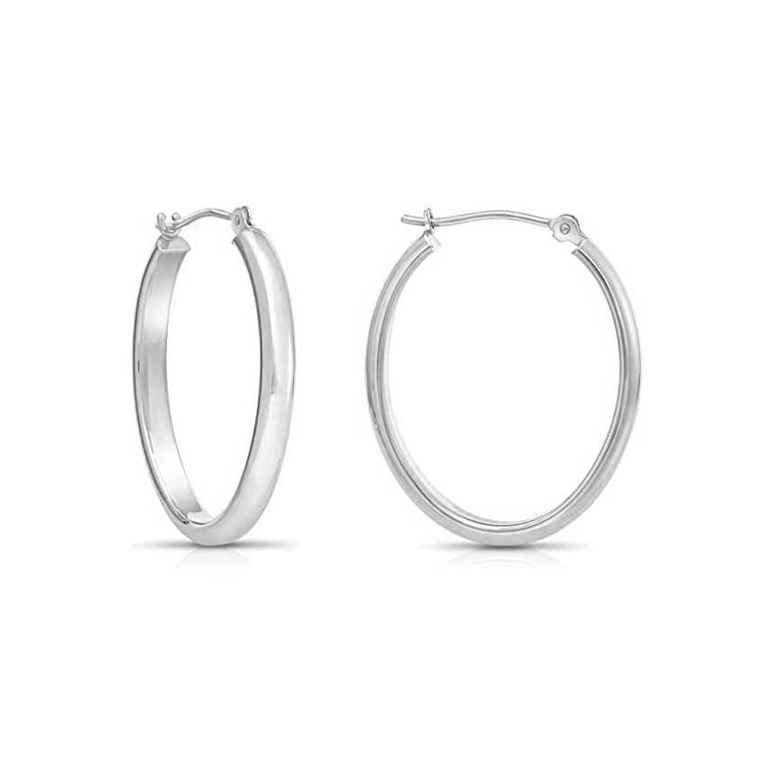 14k Gold Oval Hoop Earrings, New Half Round Tube