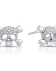 CZ Small Skull and Bones Stud Earrings in Sterling Silver
