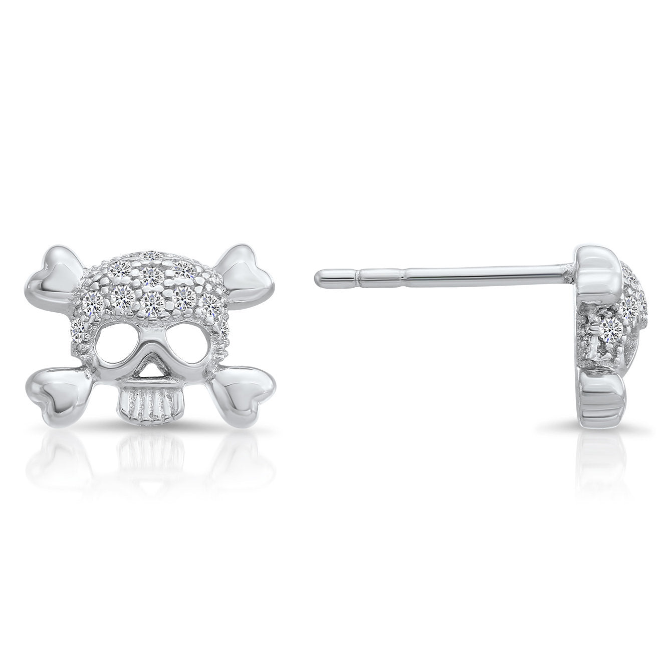 CZ Small Skull and Bones Stud Earrings in Sterling Silver Tilo Jewelry