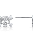 CZ Small Skull and Bones Stud Earrings in Sterling Silver