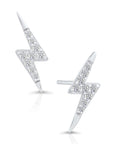 CZ Lightning Bolt Stud Earrings, Unisex in Sterling Silver