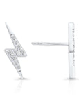 CZ Lightning Bolt Stud Earrings, Unisex in Sterling Silver