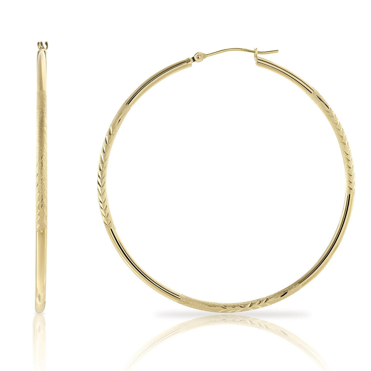 thumbnail image 2 of Solid 14k Gold Big Round Hoop Earrings – Diamond Cut, 52x42mm (2 Inch) – Made In Italy 2 of 3