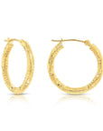 14k Yellow Gold Textured Hoop Earrings, The Spiral Collection