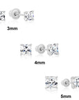 14k White Gold Square Zirconia Stud Earrings, With Screwbacks, Princess Cut Studs