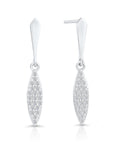 CZ Willow Leaf Dangle Stud Earrings, Slim Leaf in Sterling Silver