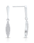 CZ Willow Leaf Dangle Stud Earrings, Slim Leaf in Sterling Silver