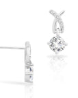 CZ Solitaire Dangle Stud Earrings in Sterling Silver