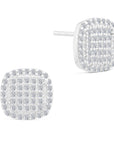 CZ Square Stud Earrings, Pave, Unisex in Sterling Silver