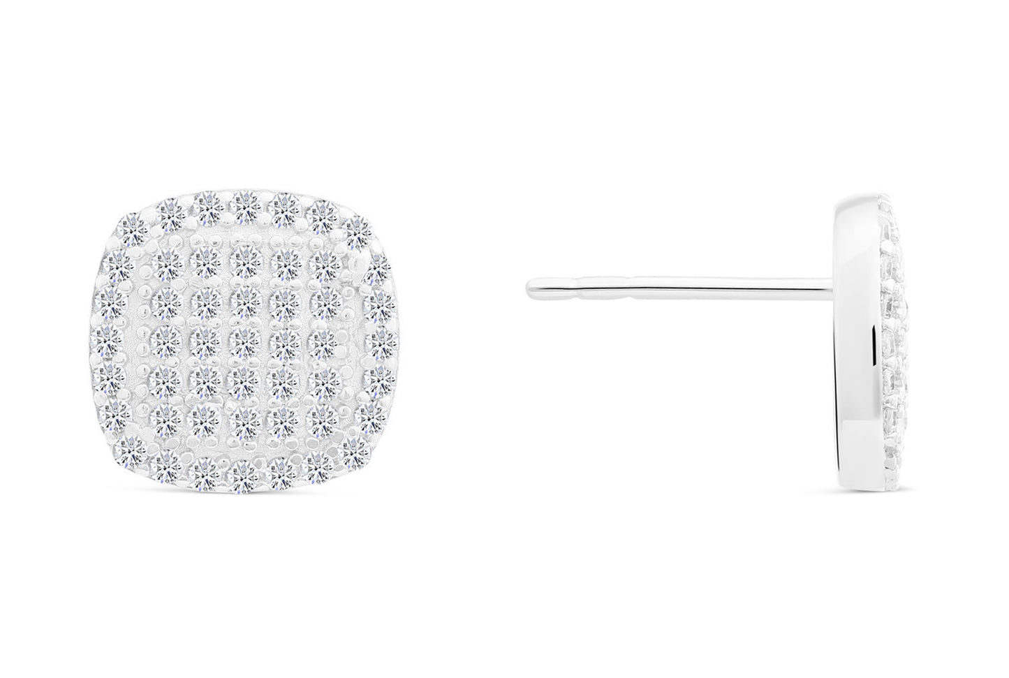 Sterling Silver Square Stud Earrings, Pave, Unisex