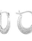 Greek Key Design Oval Hoops in in Sterling Silver