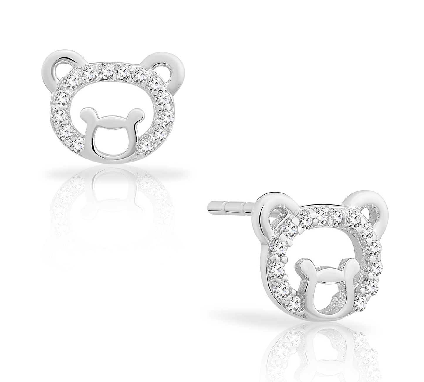 Sterling Silver Small Bear Face Stud Earrings