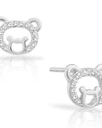 CZ Small Bear Face Stud Earrings in Sterling Silver