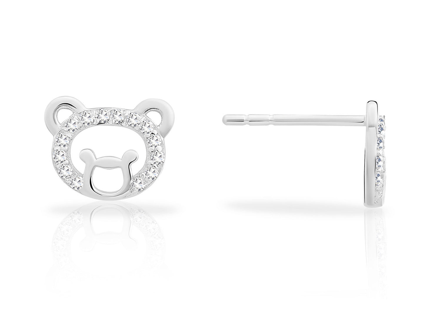 Sterling Silver Small Bear Face Stud Earrings