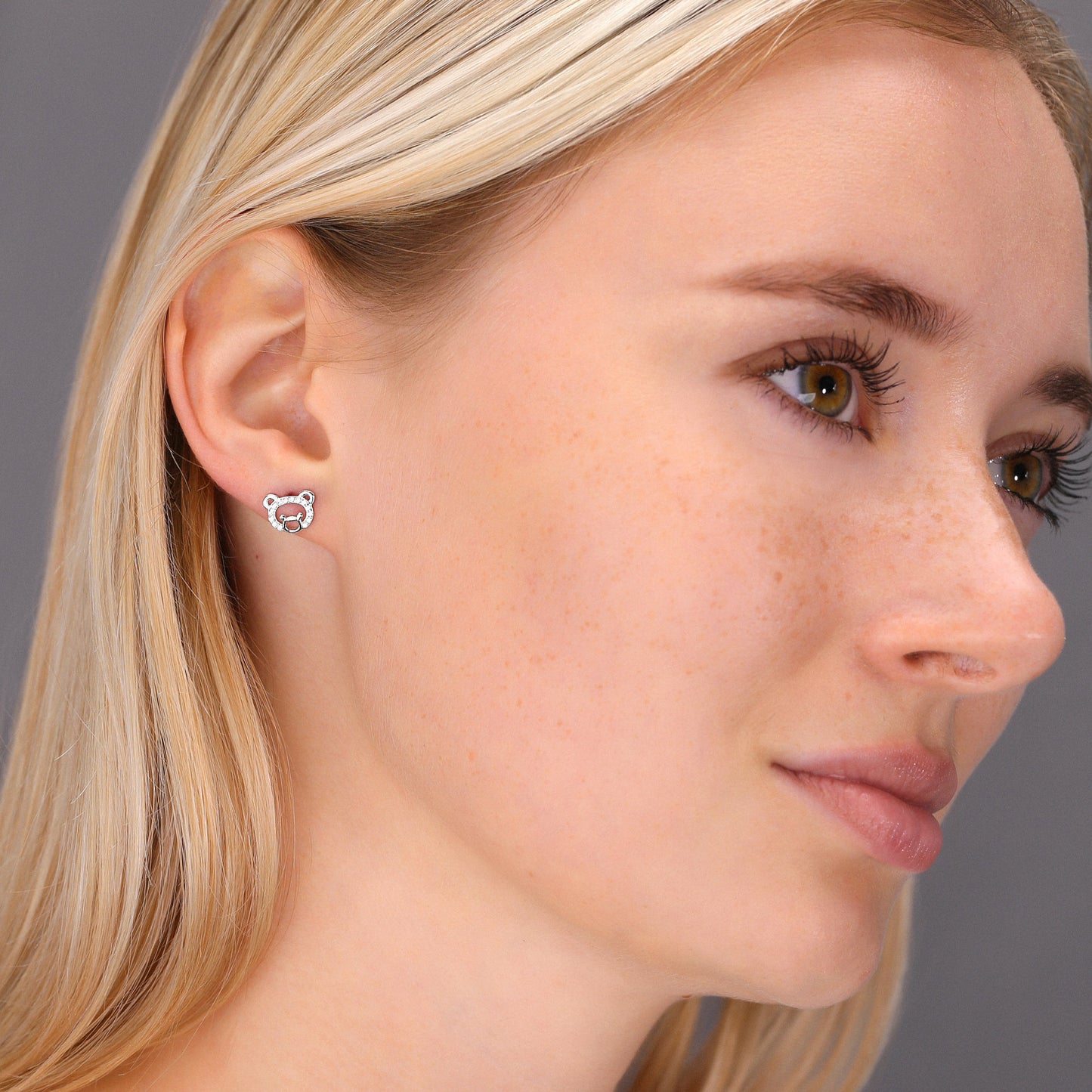 Sterling Silver Small Bear Face Stud Earrings