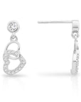 CZ Double Heart Dangle Stud Earrings in Sterling Silver