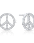CZ Small Open Peace Sign Stud Earrings in Sterling Silver