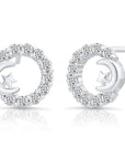 CZ Open Circle Star And Crescent Moon Stud Earrings in Sterling Silver